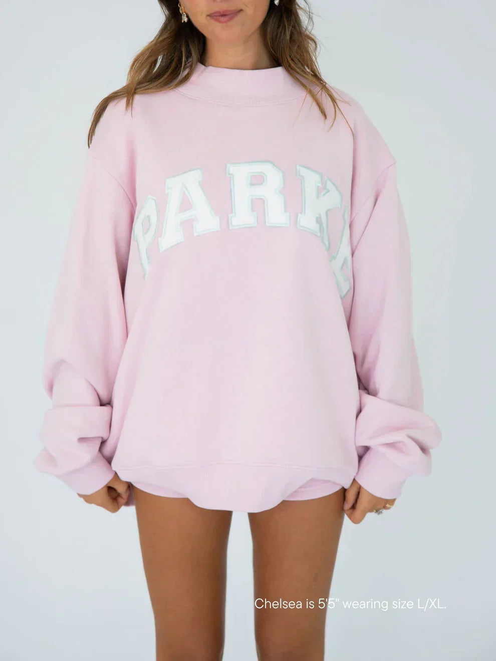 Parke | Varsity Mockneck Soft Pink with White Letters